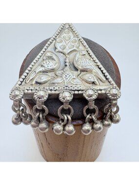 Floral & Bird Design Triangle Pendant Sterling Silver 925 Size 2.5" Length